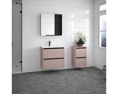 Koupelna s umyvadlem, zrcadlovou skříňkou a boční skříňkou v moderním designu