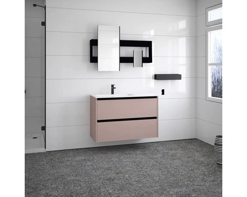 Koupelna s umyvadlovou skříňkou, zrcadlovou skříňkou a držákem na ručníky