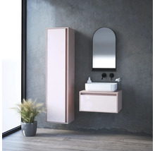 Moderní koupelna s umyvadlem, zrcadlovou skříňkou a rostlinou v květináči