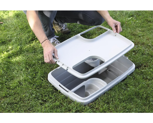 Otevřený úložný box pro venkovní použití na trávníku