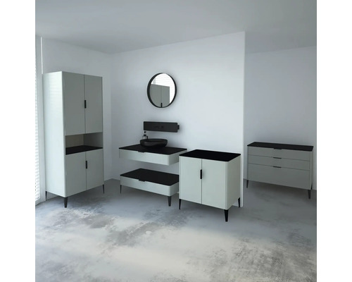 Koupelnový set s umyvadlovou skříňkou, zrcadlovou skříňkou a komodou v moderním designu