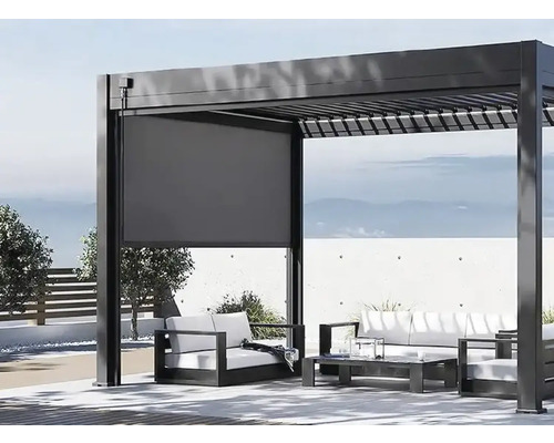 Pergola s rolovací clonou a sedací soupravou