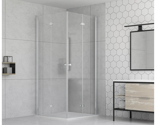 Rohová skleněná sprcha v moderní koupelně