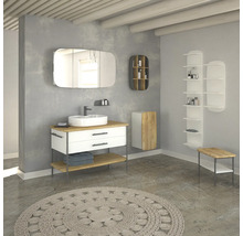 Nástěnný regál do koupelny Devo Oval šedá/dub přírodní 60 x 40 x 12 cm OV-MK60-L10D01