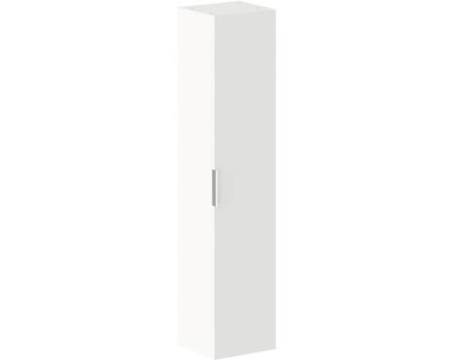Bílá vysoká koupelnová skříňka s dvířky a úchytkou