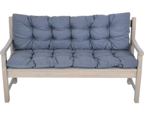 Zahradní lavice se šedými polstry sedáku a opěradla