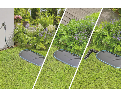 Zahradní zásuvka Gardena Pipeline s květinami a trávníkem