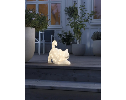 Dekorativní kočičí lampa pro venkovní použití na dřevěné terase