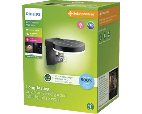 Balení solárního LED zahradního nástěnného svítidla Philips pro všechna roční období