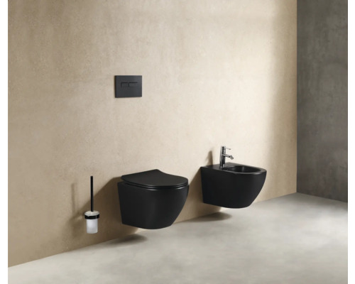 Závěsná toaleta a bidet v koupelně s ovládacím panelem splachovací nádrže