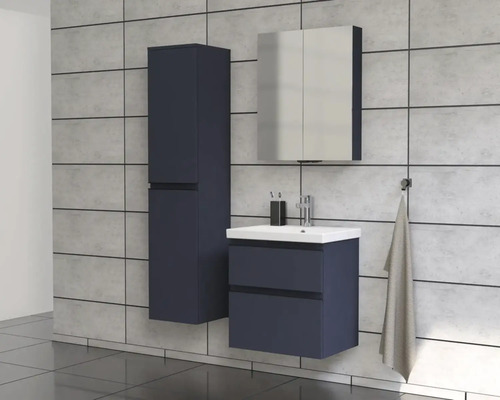 Moderní koupelnový set s umyvadlovou skříňkou, zrcadlovou skříňkou a vysokou skříní