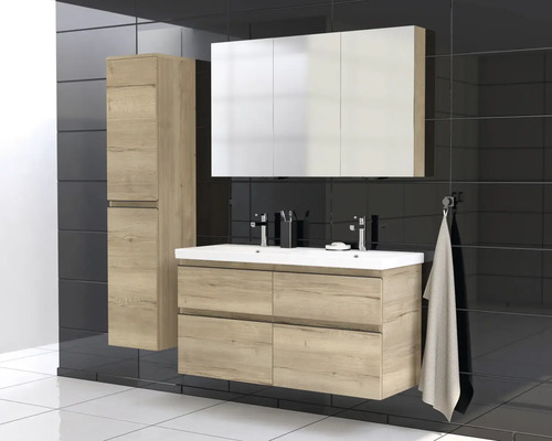 Koupelnový set s umyvadlovou skříňkou, zrcadlovou skříňkou a vysokou skříňkou v moderním designu
