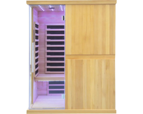 Infračervená sauna z dřeva s částečným prosklením a posuvnými dveřmi