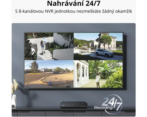 Monitorovací monitor s 8kanálovou jednotkou NVR pro záznam 24 hodin denně, 7 dní v týdnu