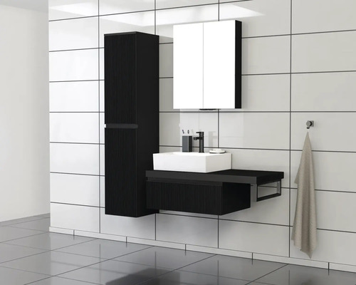 Koupelnový set s umyvadlovou skříňkou, umyvadlem, zrcadlovou skříňkou a vysokou skříní