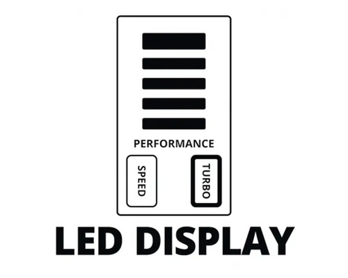LED displej indikuje výkon, rychlost a turbo