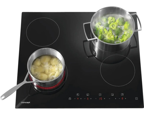 Černá sklokeramická varná deska se dvěma hrnci