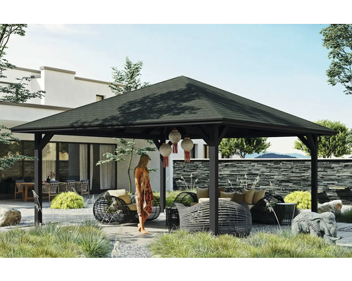 Volně stojící zahradní pavilon se střechou a posezením