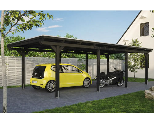 Přístřešek pro auto s automobilem a motocyklem