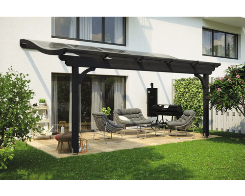 Zastřešení terasy SKAN HOLZ Verona 541 x 389 cm, lepené lamelové dřevo, antracit Terasa se stříškou, posezením a grilem