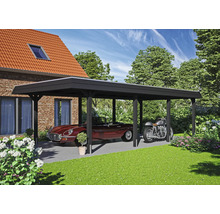 Dřevěný přístřešek pro auto s automobilem a motocyklem