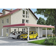 Přístřešek pro auto se dvěma auty před domem