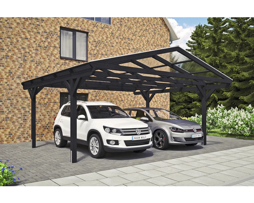 Přístřešek na auto dvojitý SKAN HOLZ Westerwald včetně kotev na sloupky 570 x 541 cm antracit Dvojitý přístřešek pro auto se dvěma auty před domem