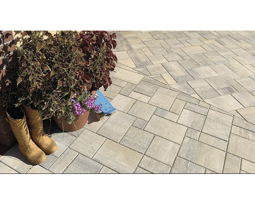 Položená dlažba s okrasnou výsadbou a botami