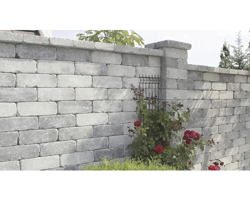 Zeď z betonových bloků s rostlinami