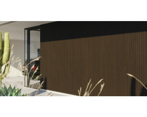 Moderní design fasády s dřevěnými panely a okny