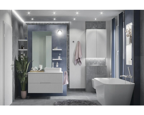 Koupelnová skříňka pod umyvadlo Jungborn SEDICI bílá 100 x 57 x 50 cm 55738 Moderní koupelna s umyvadlem, zrcadlem, vanou a šedými dlaždicemi