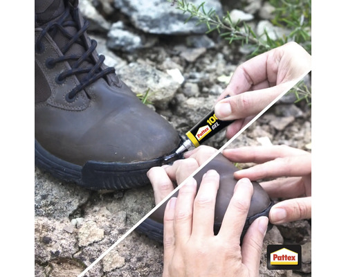 Nanášení lepidla na boty na hnědou botu