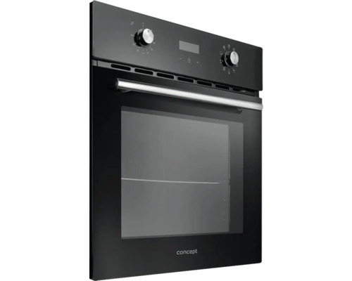 Černá vestavná trouba se skleněnými dvířky a otočnými knoflíky