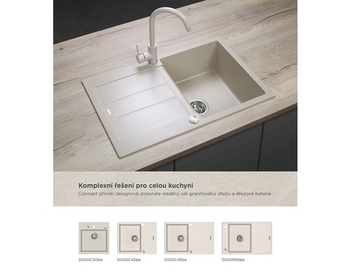 Granitový dřez s vodovodní baterií na pracovní desce