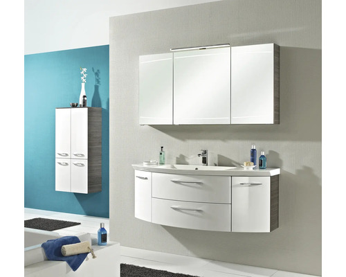 Moderní koupelnový set s umyvadlovou skříňkou, zrcadlovou skříňkou a vysokou skříní