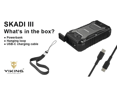 Skadi III Powerbank Obsah dodávky: Powerbanka, poutko a nabíjecí kabel USB-C