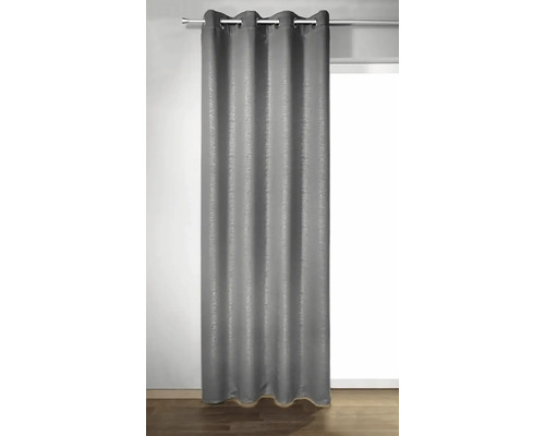 Šedý závěs s očky na záclonové tyči