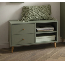 Komoda se dvěma zásuvkami, úložnými přihrádkami a polštářem