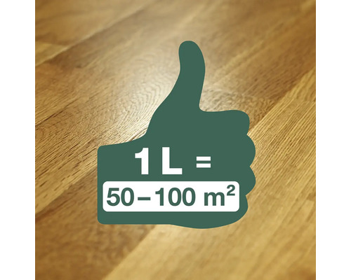 Symbol pro vydatnost: 1 litr vystačí na 50 až 100 metrů čtverečních