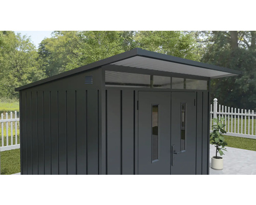 Zahradní domek s dvoukřídlými dveřmi a světlíkem