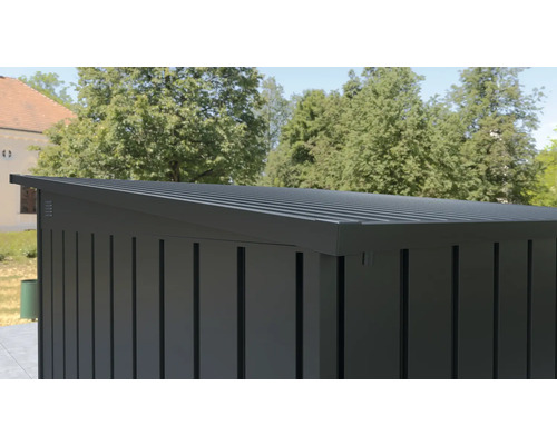 Detailní pohled na zahradní domek s pultovou střechou