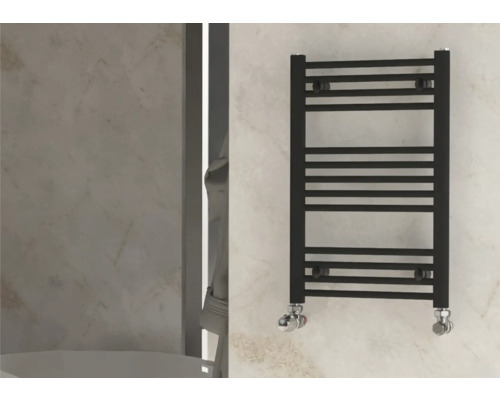 Designové topné těleso Rotheigner 700 x 450 x 30 mm připojení 1/2" dole oboustranně Černý radiátor na ručníky do koupelny