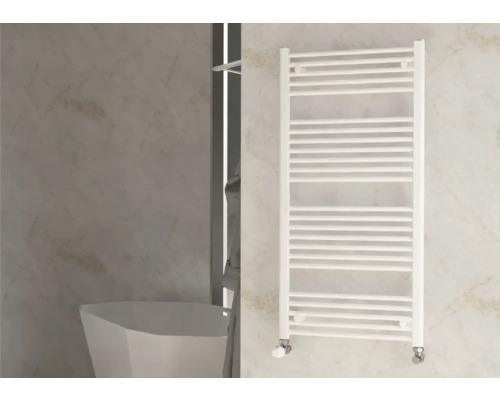 Designové topné těleso Rotheigner 1220 x 600 x 30 mm připojení 1/2" dole oboustranně Bílý radiátor na ručníky v koupelně