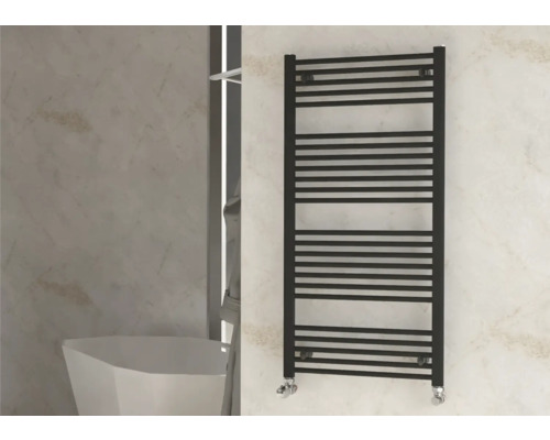 Designové topné těleso Rotheigner 1220 x 600 x 30 mm připojení 1/2" dole oboustranně Černý ohřívač ručníků v koupelně