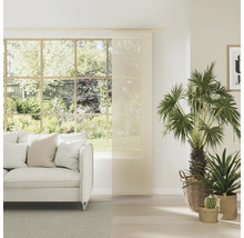 Světlý obývací pokoj s posuvným závěsem, pohovkou a rostlinami