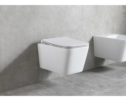 Závěsná toaleta s víkem a bidetem v koupelně