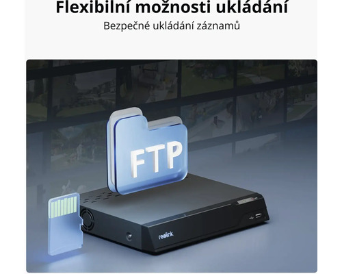 Síťový videorekordér Reolink s SD kartou a symbolem FTP složky