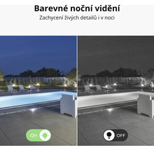 Znázornění barevného režimu nočního vidění bezpečnostní kamery, který ve srovnání s černobílým režimem nočního vidění nabízí více detailů v noci.