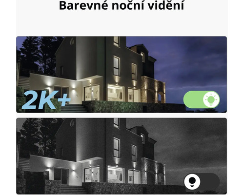 Ilustrace barevného nočního vidění a černobílého nočního vidění domu