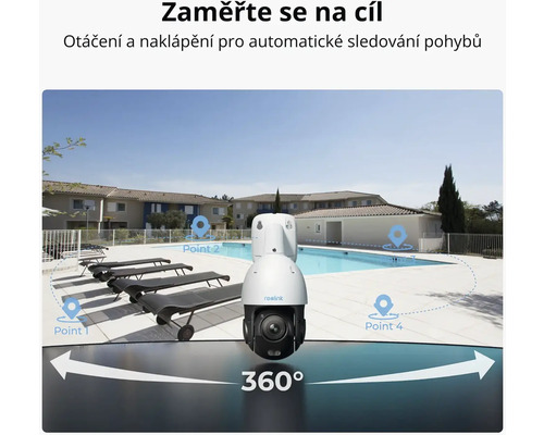 Bezpečnostní kamera s 360stupňovým zobrazením venku u bazénu.